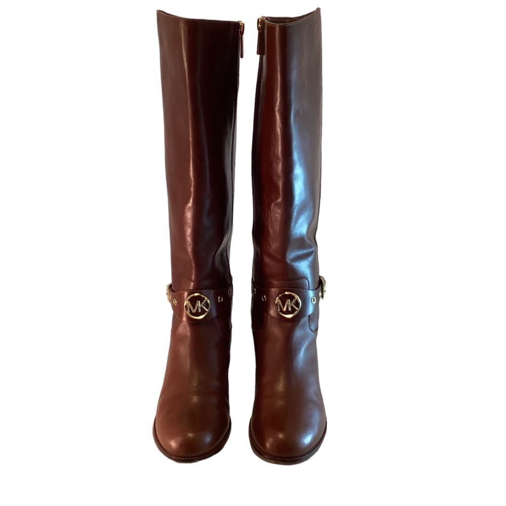 Michael Kors Knee High Boots High Riding Boot Zip Camel Tan Leather Women's 7M - Picture 1 of 12